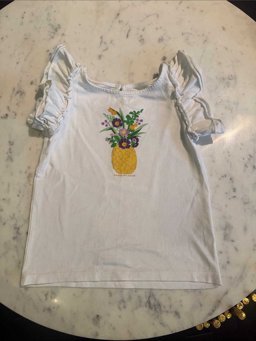 Janie and Jack White Tee with Yellow Pineapple Floral Graphic